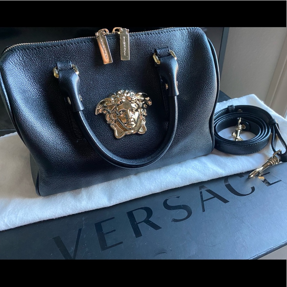 Versace Palazzo Leather Bowling Satchel Bag